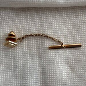 Vintage Gold-Tone Tie Tack / Lapel Pin with Chain (Estate Find)